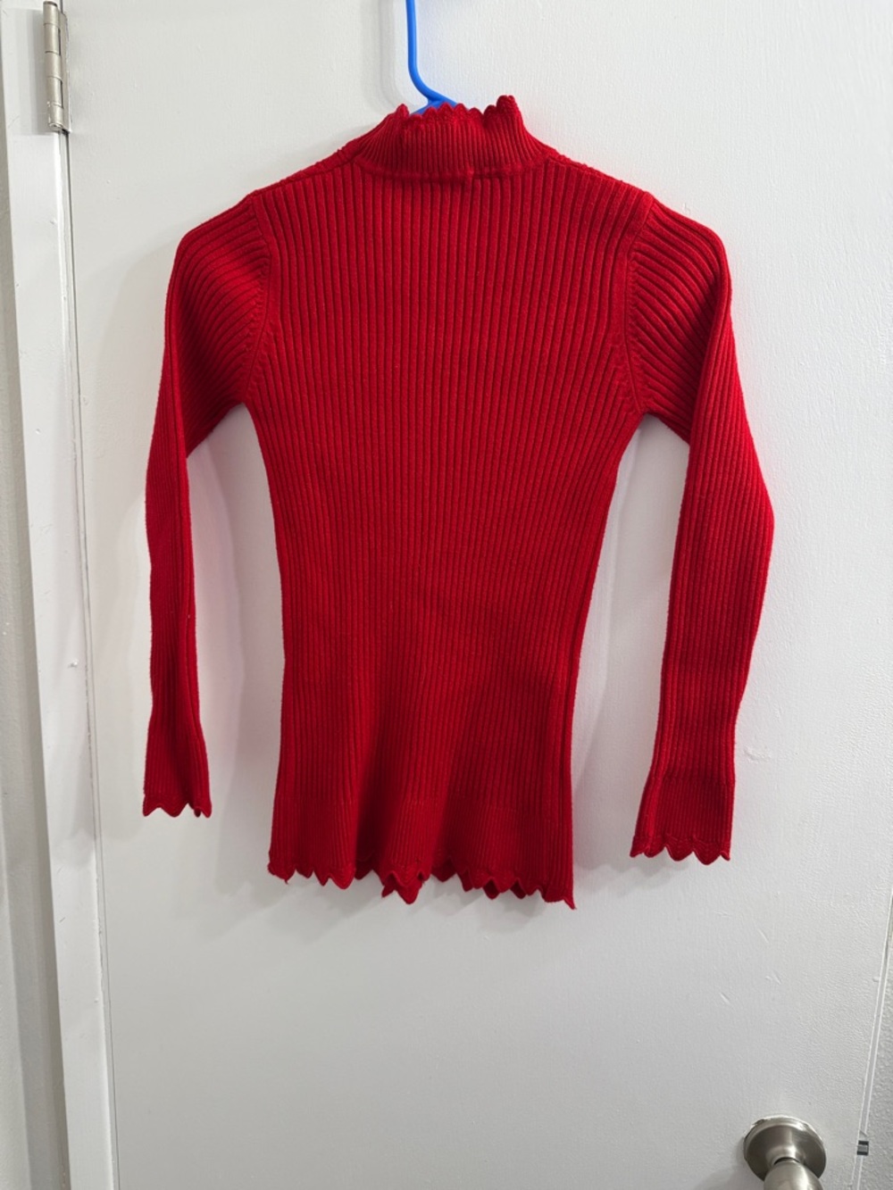 Red Ribbed Mock Neck Sweater - Picture 3 of 10